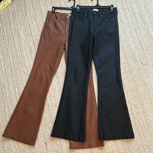 Coated denim look Brown and Black Flare Pants